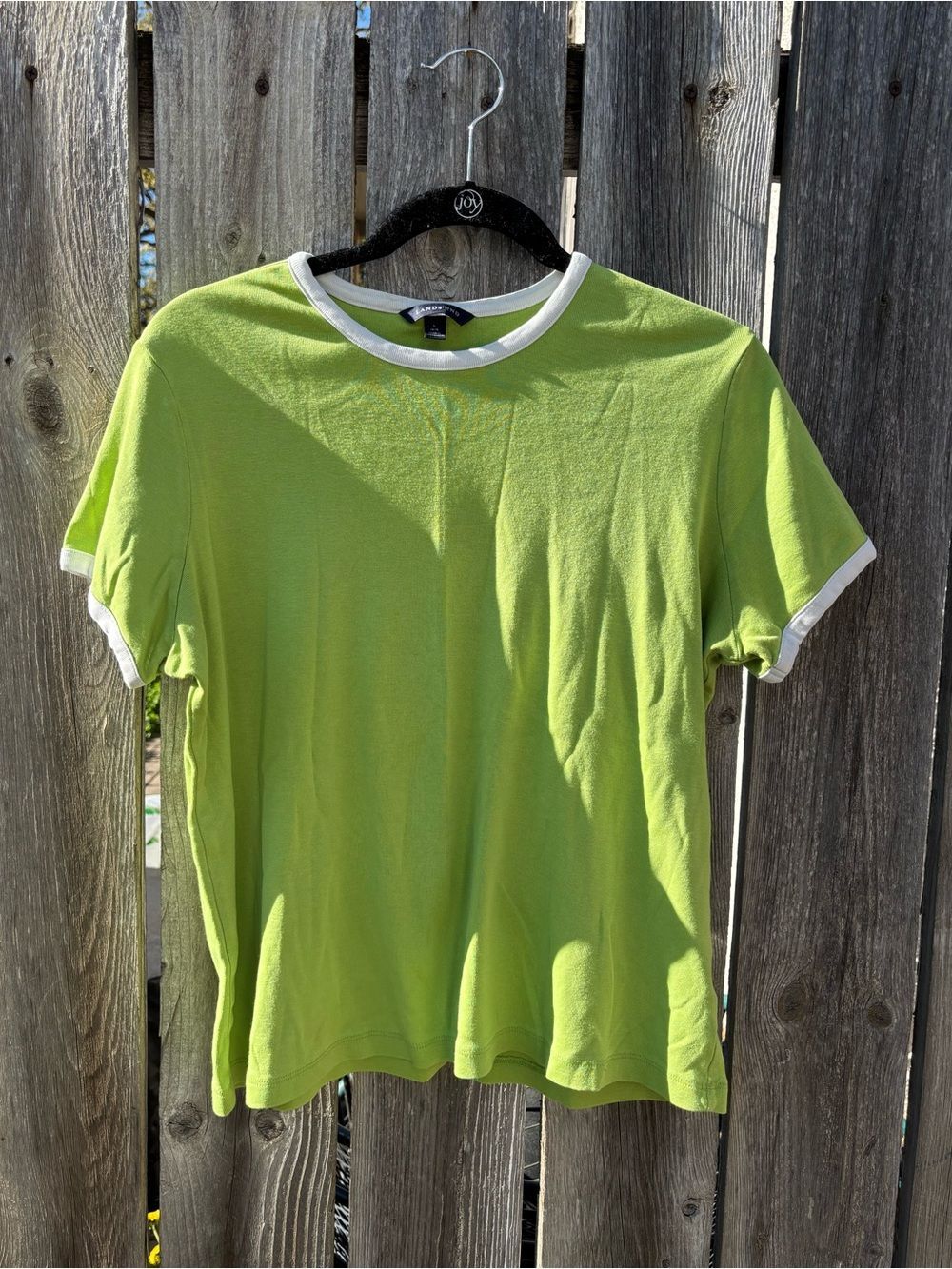 Vintage Y2K Ringer Tee - Lime Green with White Trim